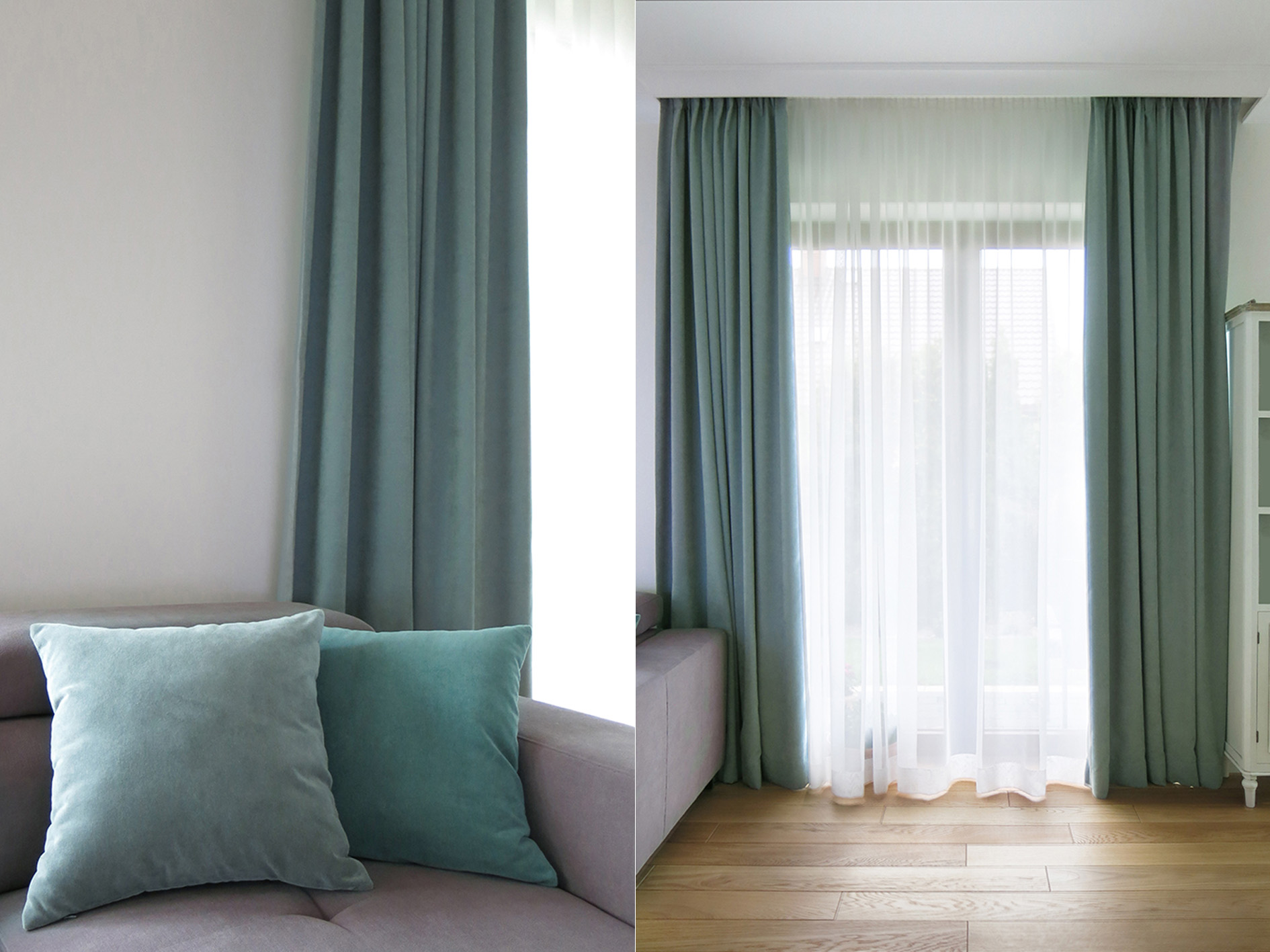 Сочетание бирюзового и серого - это всегда красиво! Вот такие бирюзовые шторы из ткани софт и наволочки мы подготовили для нашего клиента! Клиент доволен, мы счасливы!